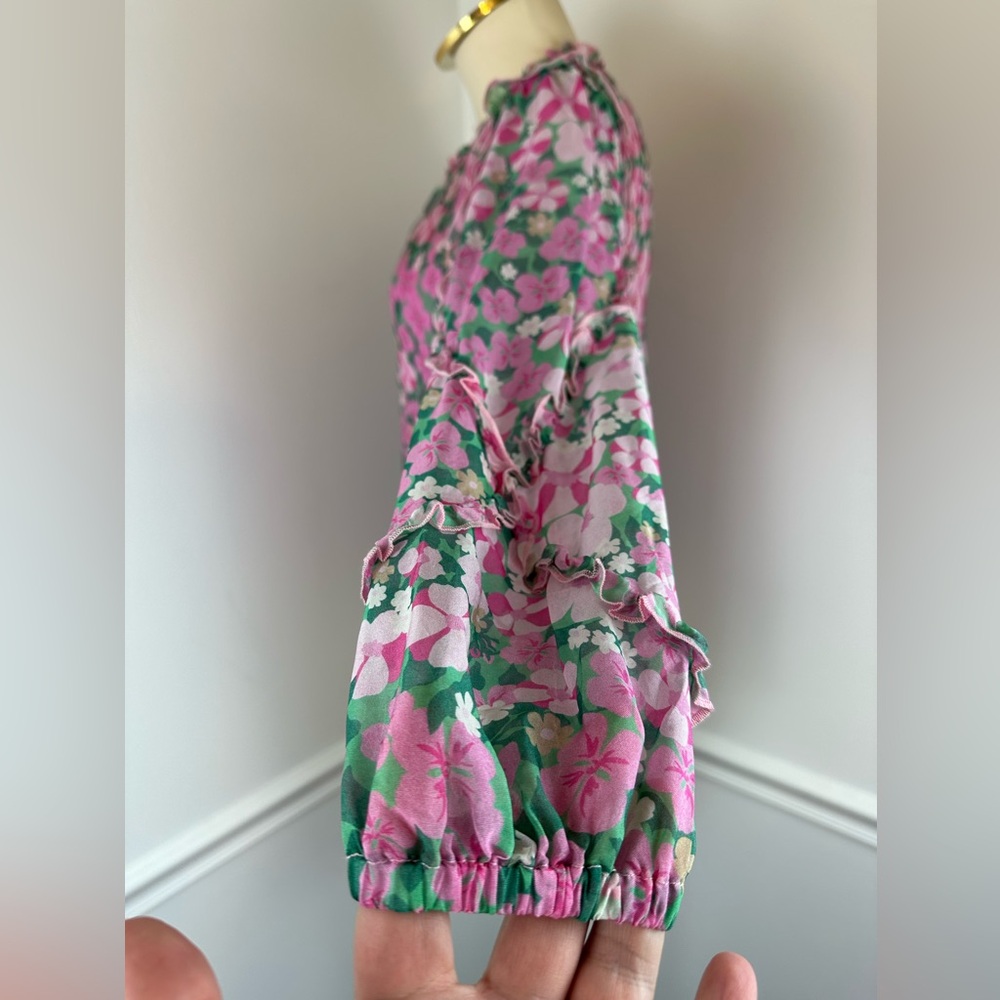 VINEYARD VINES Montauk Daisy Print Ruffle Trim Top Silk Blend | Size Small - Picture 4 of 12